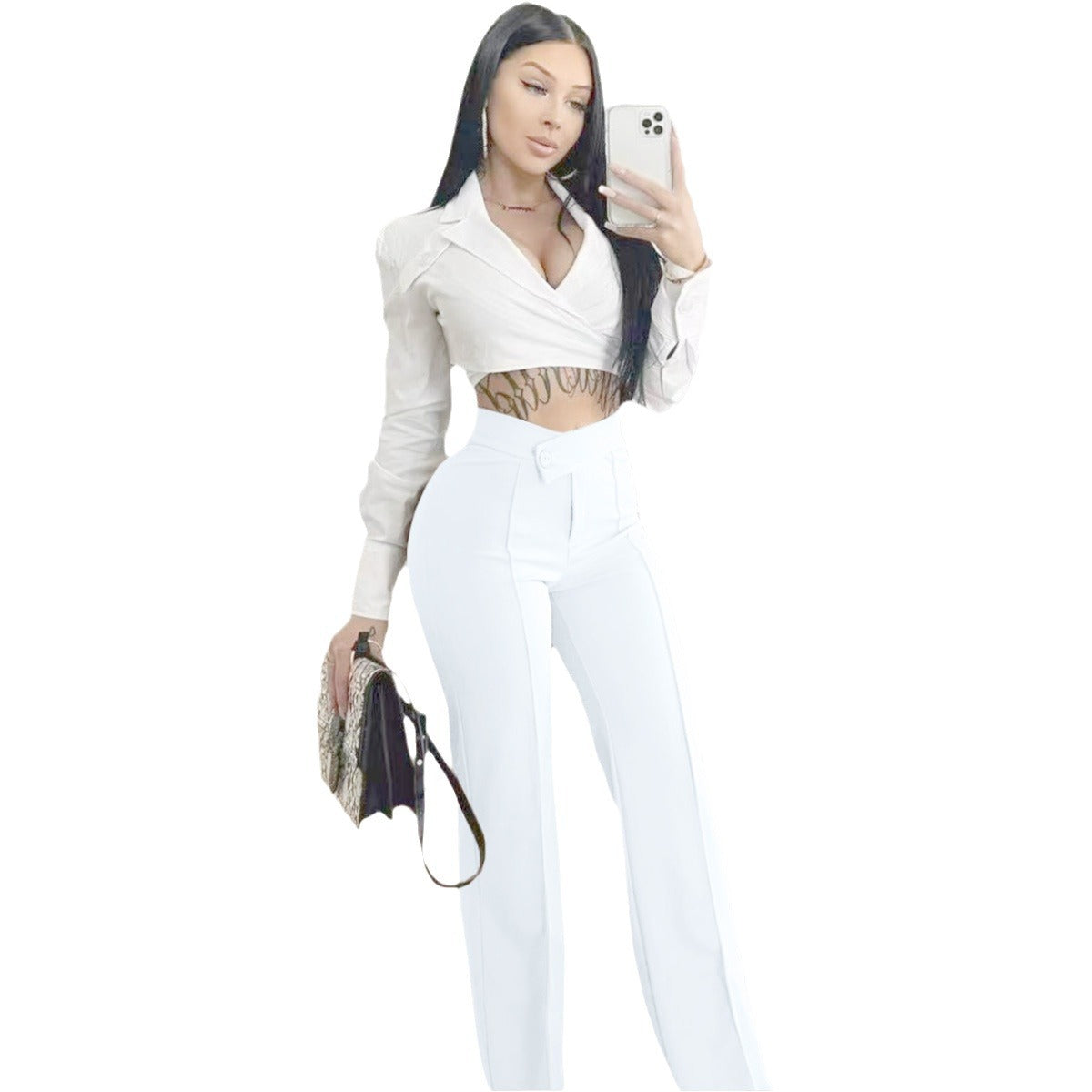 outfit 2024 Spring New Women's Clothing Sexy Hot Girl Temperament Slimming White High Waist Straight Pants Quick Sale