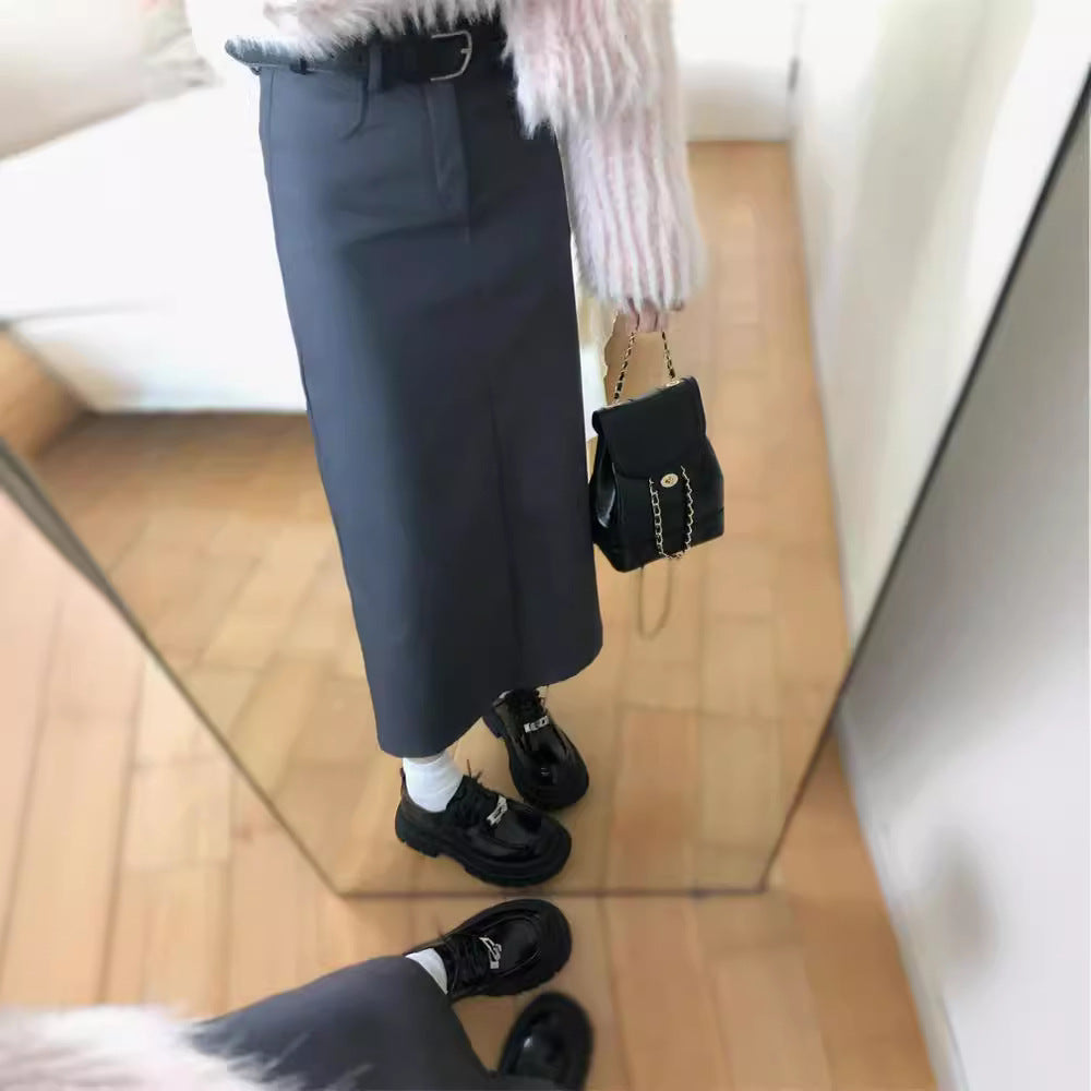 business casual outfits Plus Size Chubby Girl High-Grade Gray Skirt Women's New High Waist Suit Skirt Loose Slimming Mid-Length A- line Skirt