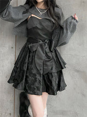 sexy outfit Sling Dress Women's Spring and Autumn New Sweet Cool Hot Girl Short Skirt Niche Design Black Fluffy Skirt 2024