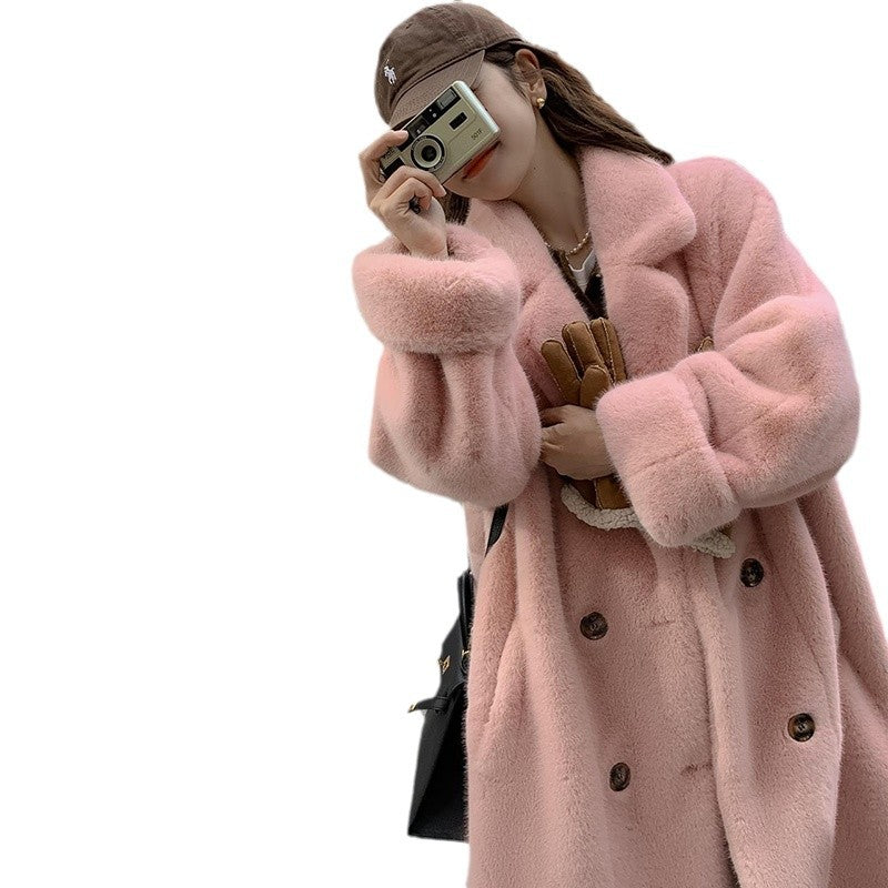 cold weather outfits Autumn Thickened Extended Suit Collar Faux Mink Fur Fur Integrated Fur Environmental Protection Fur Women's Coat Large