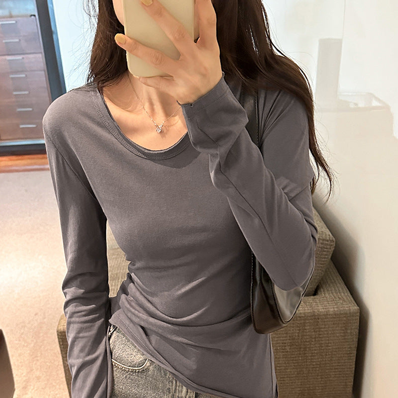 black leggings outfit fall Niche Slim-Fit Slimming Long-Sleeved T-shirt Women's Autumn Soft Glutinous Bottoming Shirt Top