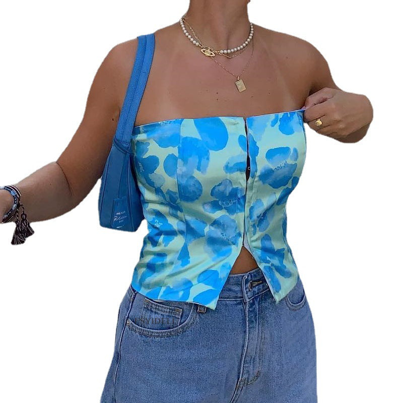 hoco dresses Spring and Summer New Tube Top Short Skirt Women's Clothing Suit Sexy Flower Pattern Waist Top Hip Skirt Suit