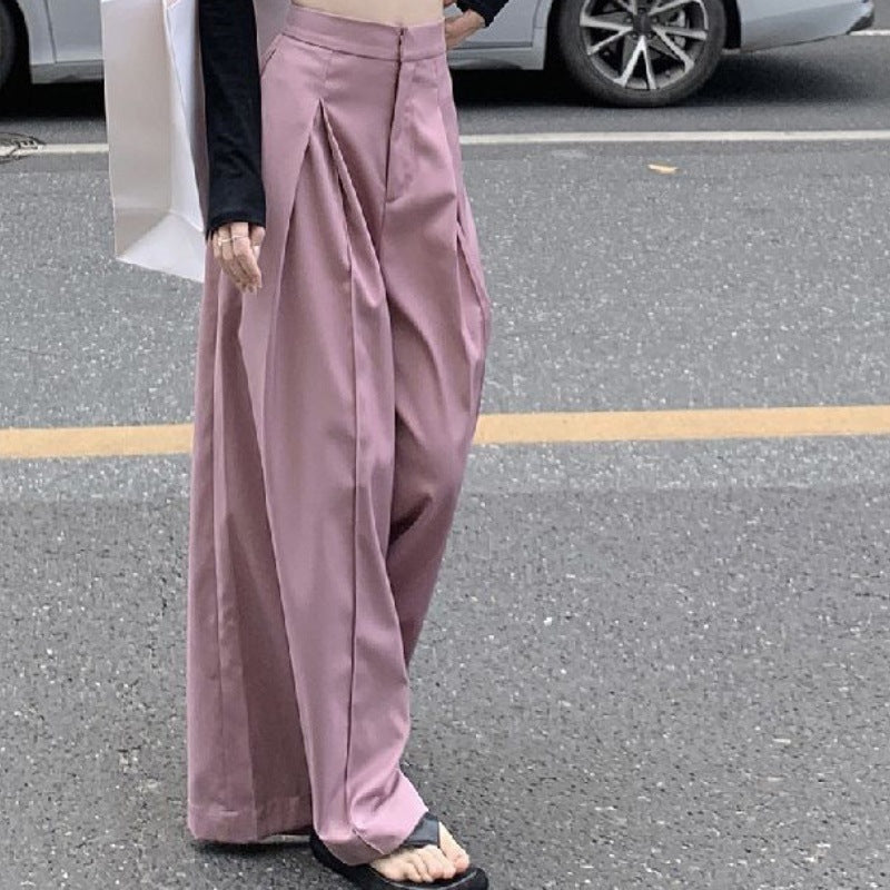 business casual outfits Pleated Wide-Leg Pants for Women Autumn New High Waist Straight Suit Pants Casual Draping Texture Pants