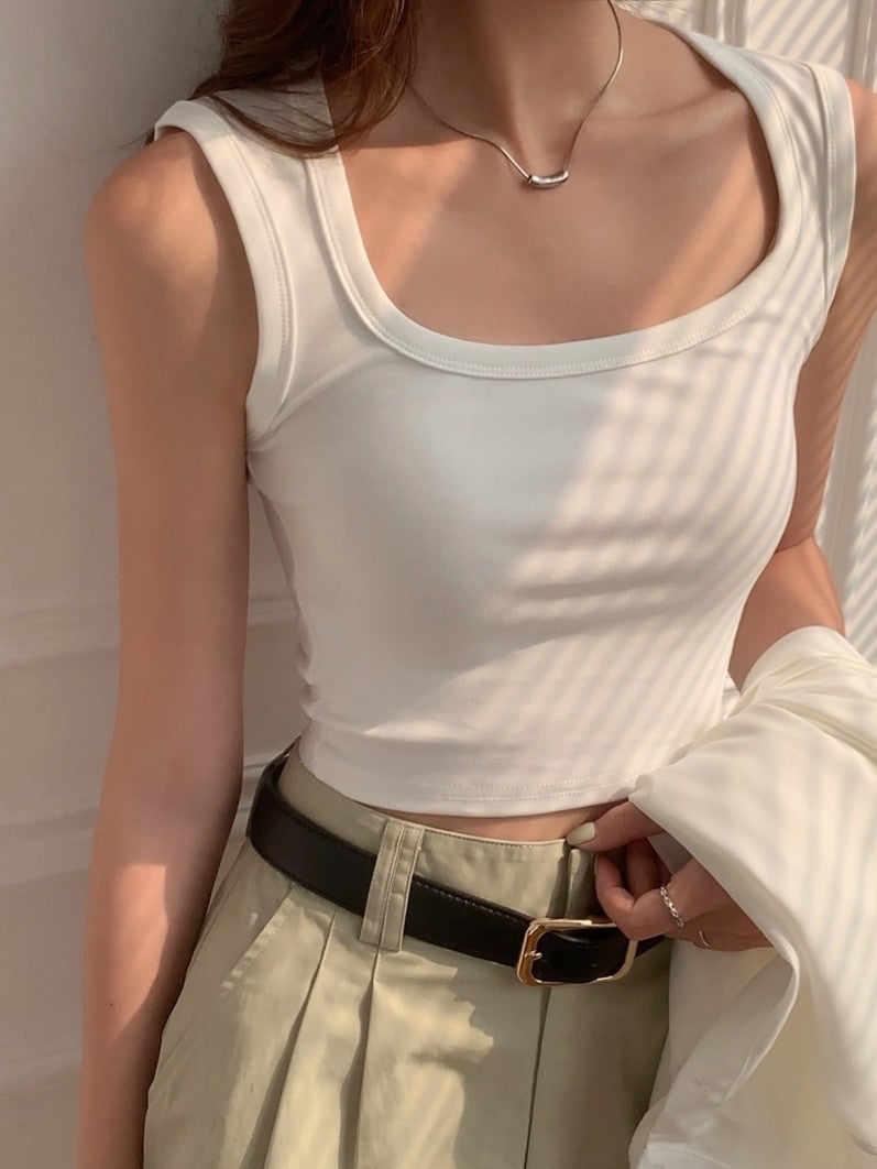 boy outfits White Hot Girl Camisole Women's Outer Wear Pure Cotton Sleeveless Wide Shoulder Strap Short Square Collar Top Summer