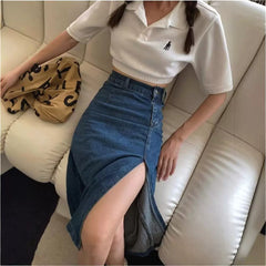 guys in skirts Denim Skirt Women's Fashionable Slim-Fit One-Step Hip Skirt Split Mid-Length High Waist plus Size Long Skirt