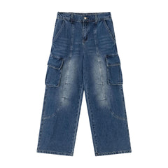 fashion outfits American Retro High Street Multi-Pocket Casual Jeans Men's Oversize Loose Straight Trousers