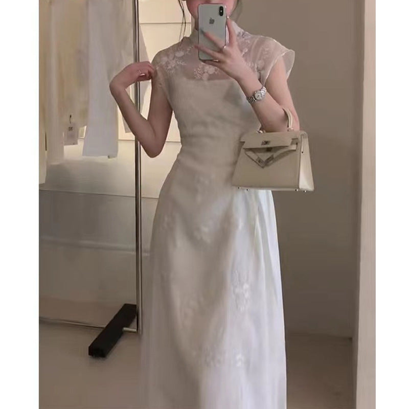 dress to impress telenovela New Chinese Style High-End Exquisite Niche Design Temperament Gentle Style White Improved Cheongsam Dress Summer for Children