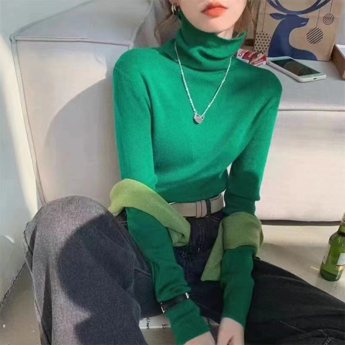 tailgate outfit black women Autumn Women's Klein Blue Pile Collar Sweater Bottoming Shirt Turtleneck Sweater Tight Slim Fit Inner Top