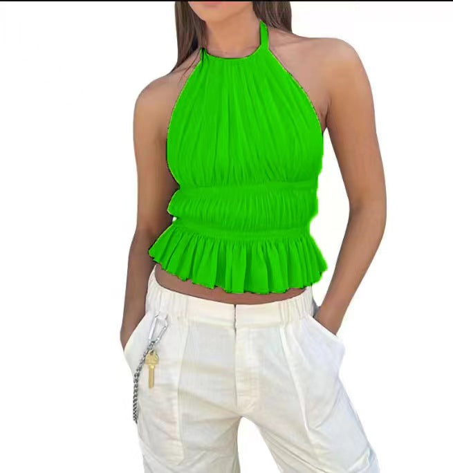 summer fits Sexy Sweet and Spicy Summer New Casual Chiffon Halter Backless Design Top Multi-Color