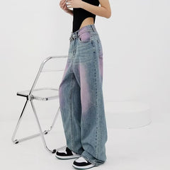 dream clothes American-Style High Street Washed Vintage Jeans Women's Summer New High-Grade Spray-Dyed Graffiti Straight Wide-Leg Mop Pants