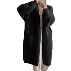 fall outfits Solid Color Knitted Cardigan Women's Autumn and Winter Loose Temperament V-neck Lazy Style Mid-Length over-the-Knee Sweater Coat Fashion
