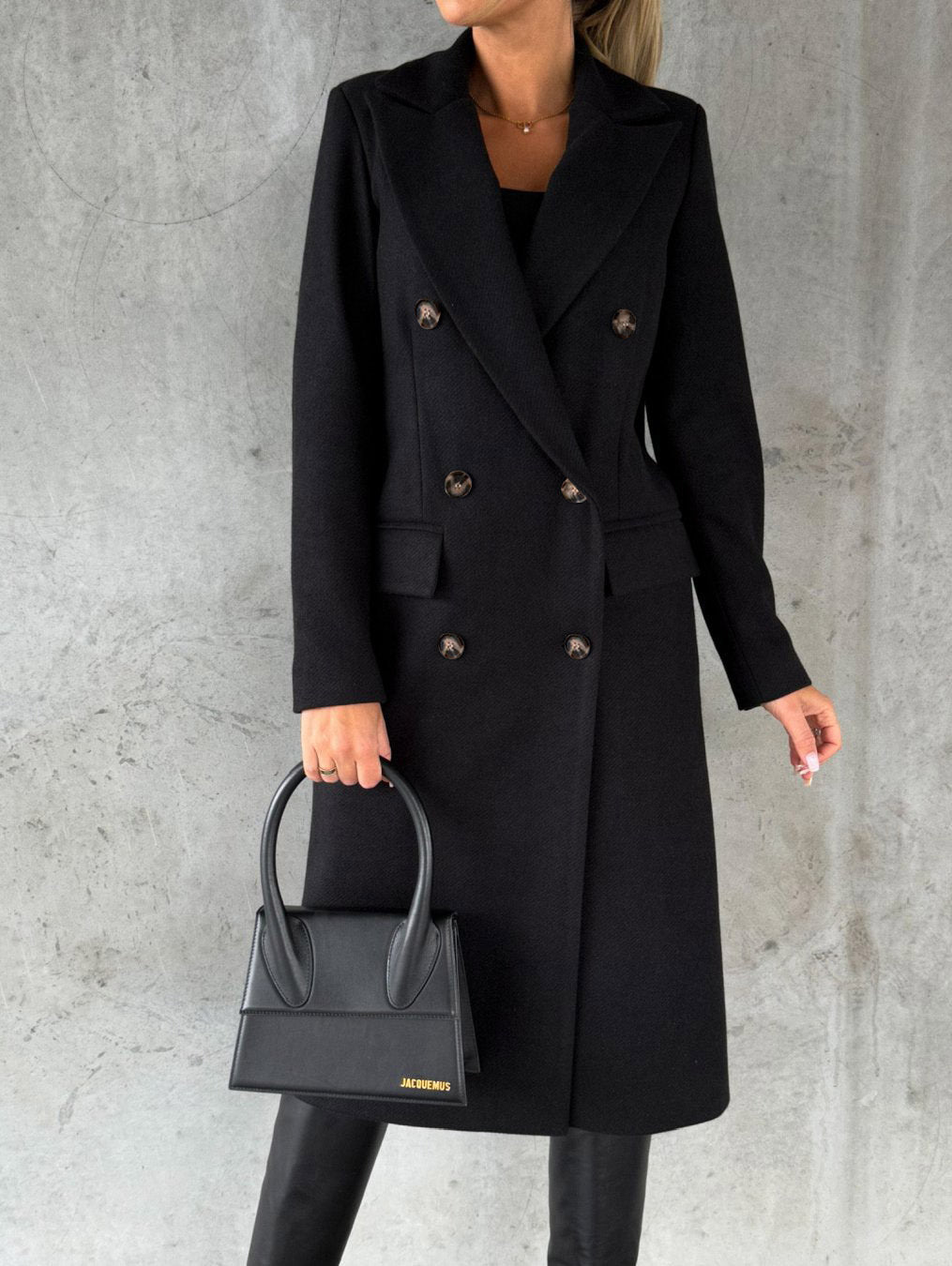 Autumn and Winter New Women's Long-Sleeved Lapel Solid Color Double-Breasted Slim Jacket Coat