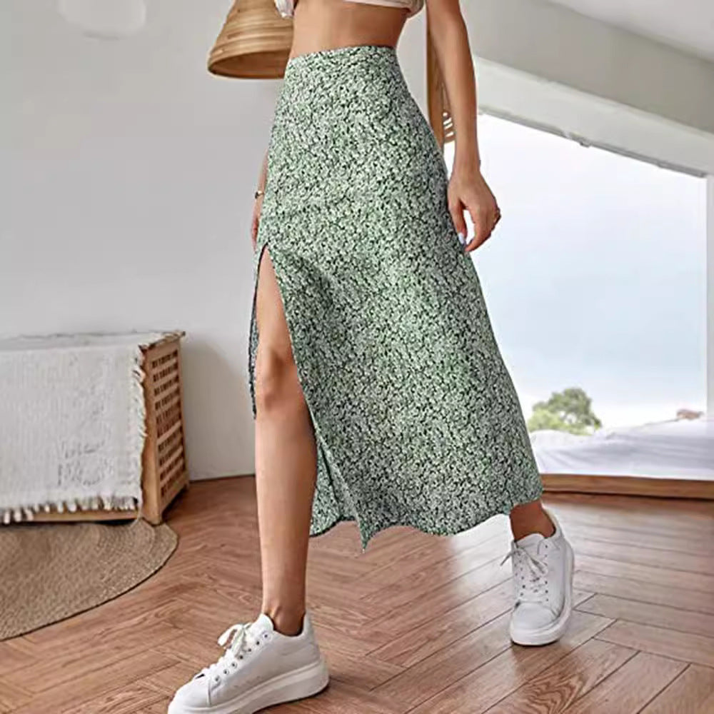 fashion outfits Summer Floral Skirt Split A- line Sheath Mid-Waist Dress