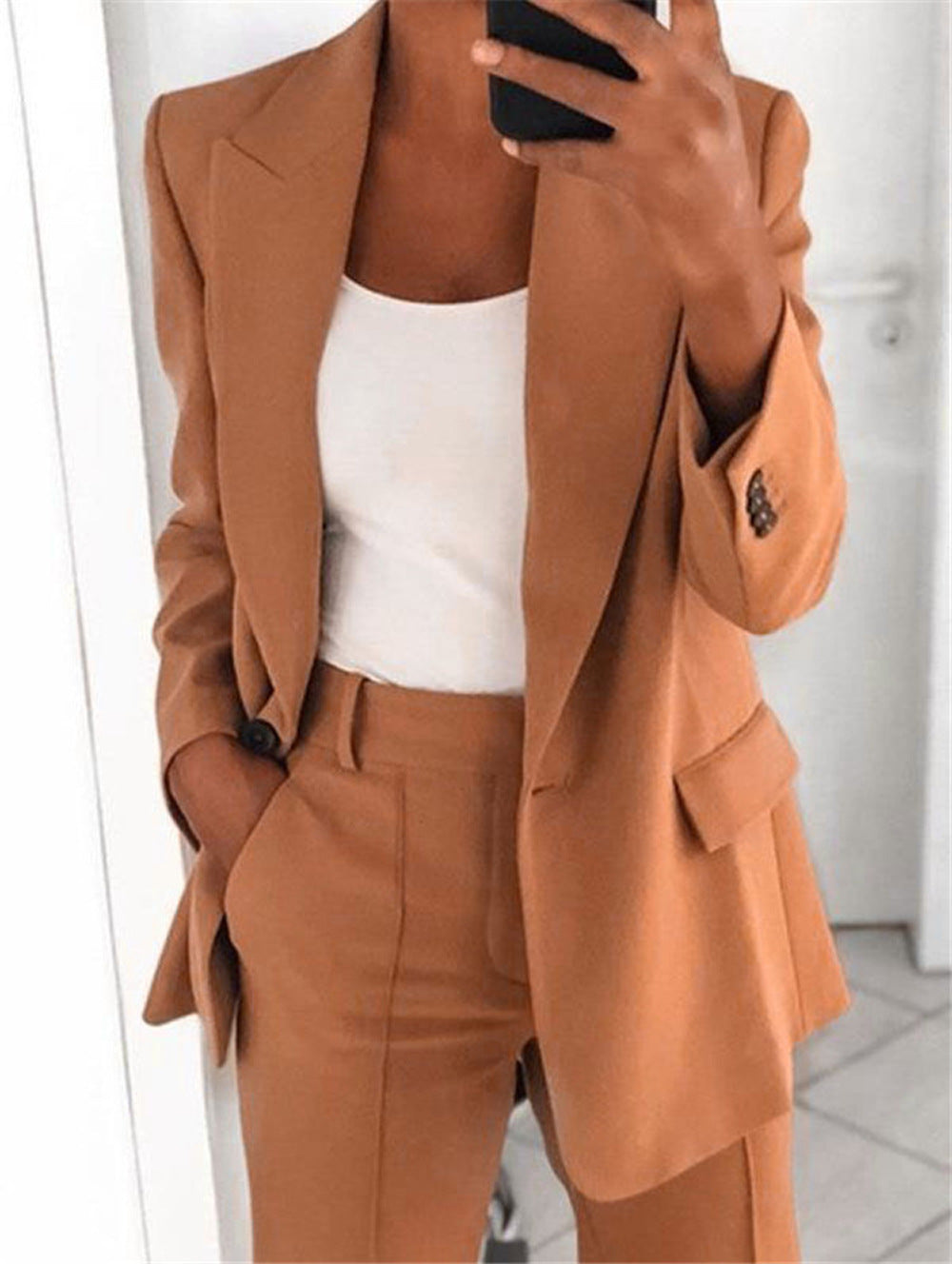 business casual outfits Women's Fashion Button Slim Lapel Cardigan Temperament Blazer Suit