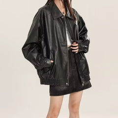 fall outfits 2024 New American Retro Motorcycle Style Hip Hop Jacket Women's Spring and Autumn Small Couple Versatile Popular Leather Jacket