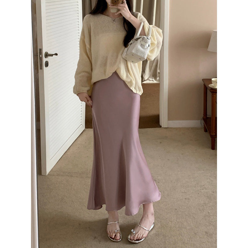business casual outfits Gentle Style Solid Color Simple Niche Skirt Women's Spring High Waist Slim Fishtail Skirt Fashionable Temperament Mid-Length Skirt