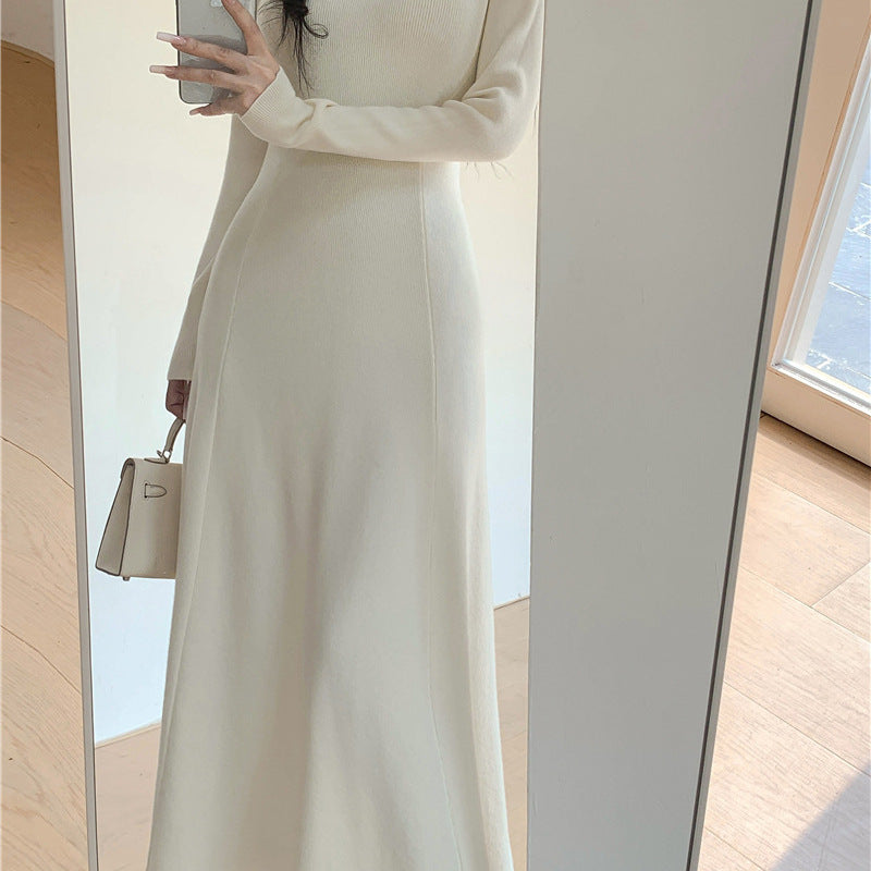 church outfit Korean Style Knitted Bottoming Knitted Dress Women's Autumn and Winter A- line Large Swing Dress