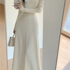 church outfit Korean Style Knitted Bottoming Knitted Dress Women's Autumn and Winter A- line Large Swing Dress