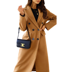 Autumn and Winter New Women's Simple Double-Breasted Long-Sleeved Lapel Button Woolen Coat