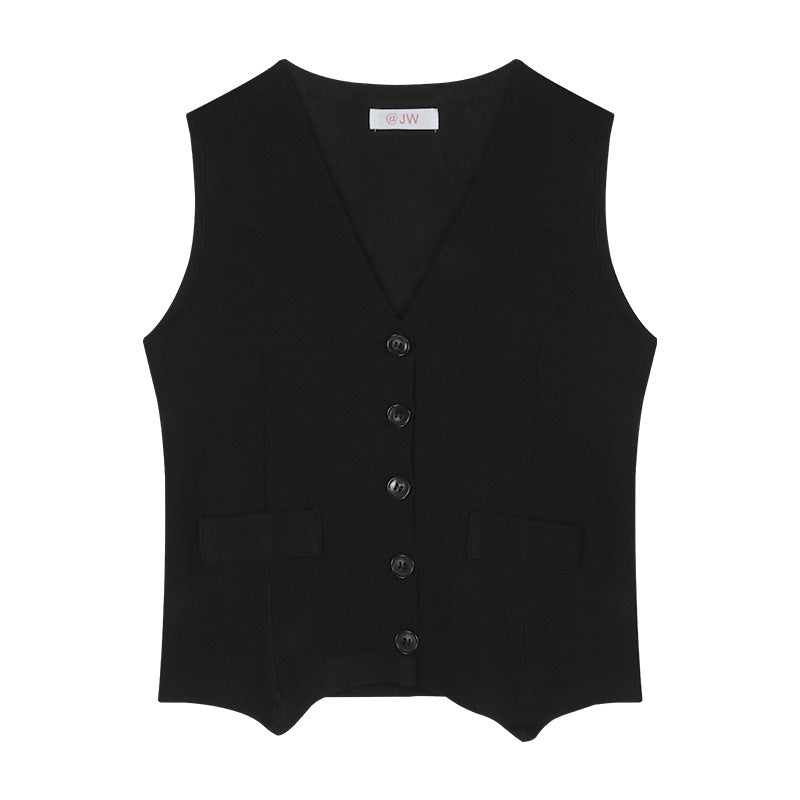 dress to impress outfits Retro Black Slim V-neck Knitted Vest Women's Summer Slimming Temperament Sleeveless Vest Short Top