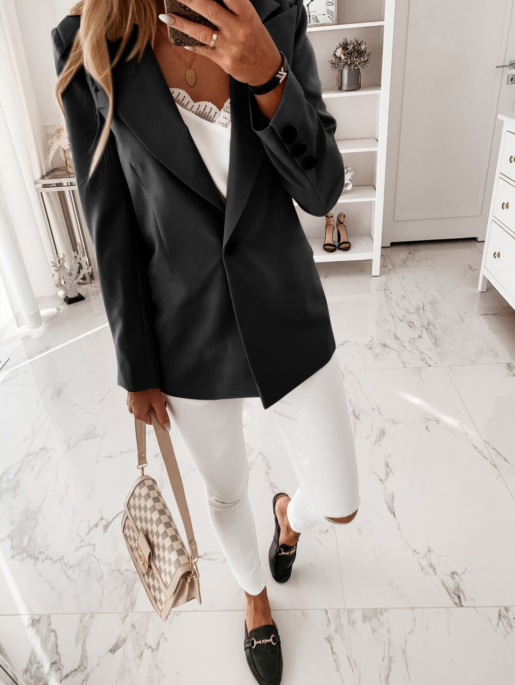 Autumn and Winter Long Sleeve Solid Color Suit Collar Button Suit Jacket Cardigan