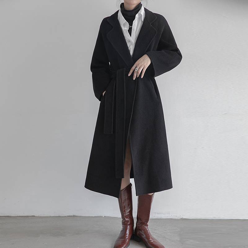 simple winter outfits Maillard Double-Sided Fleece Mid-Length over-the-Knee Woolen Coat Women's Small Slimming Autumn and Winter Woolen Coat Fashion