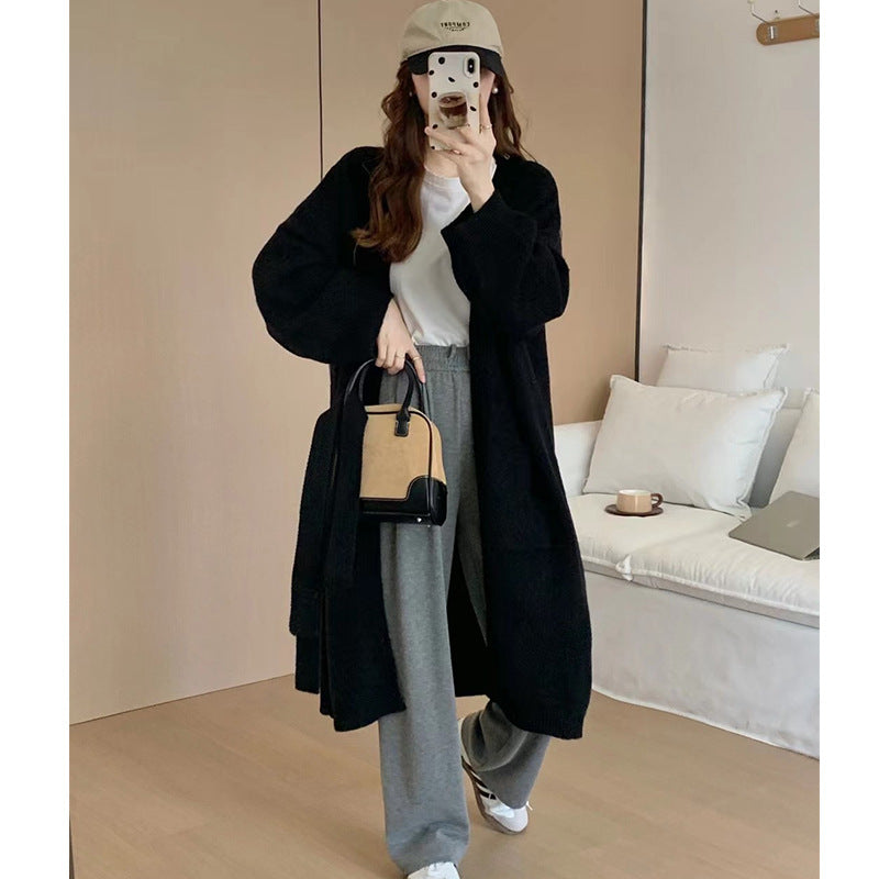 black sweater dress outfit Fashionable Loose Long over-the-Knee Knitted Cardigan for Women Autumn and Winter Lazy Temperament Sweater Coat Overcoat