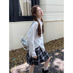 fashion outfits American Style Retro Brown Plaid Skirt Women's Autumn Korean Style High Waist Slimming Sweet Spicy A- line Pleated Short Skirt