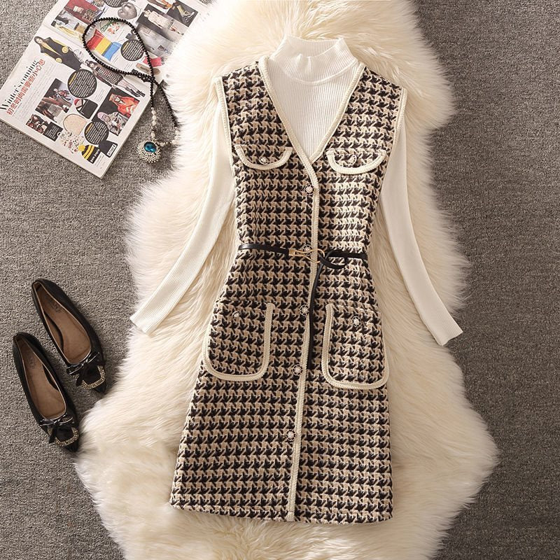 barn jacket outfits Vest Women's Clothing Autumn and Winter New Chanel Style Vest Internet Celebrity Fashion Age-Reducing Bottoming Shirt Two-Piece Suit for Women