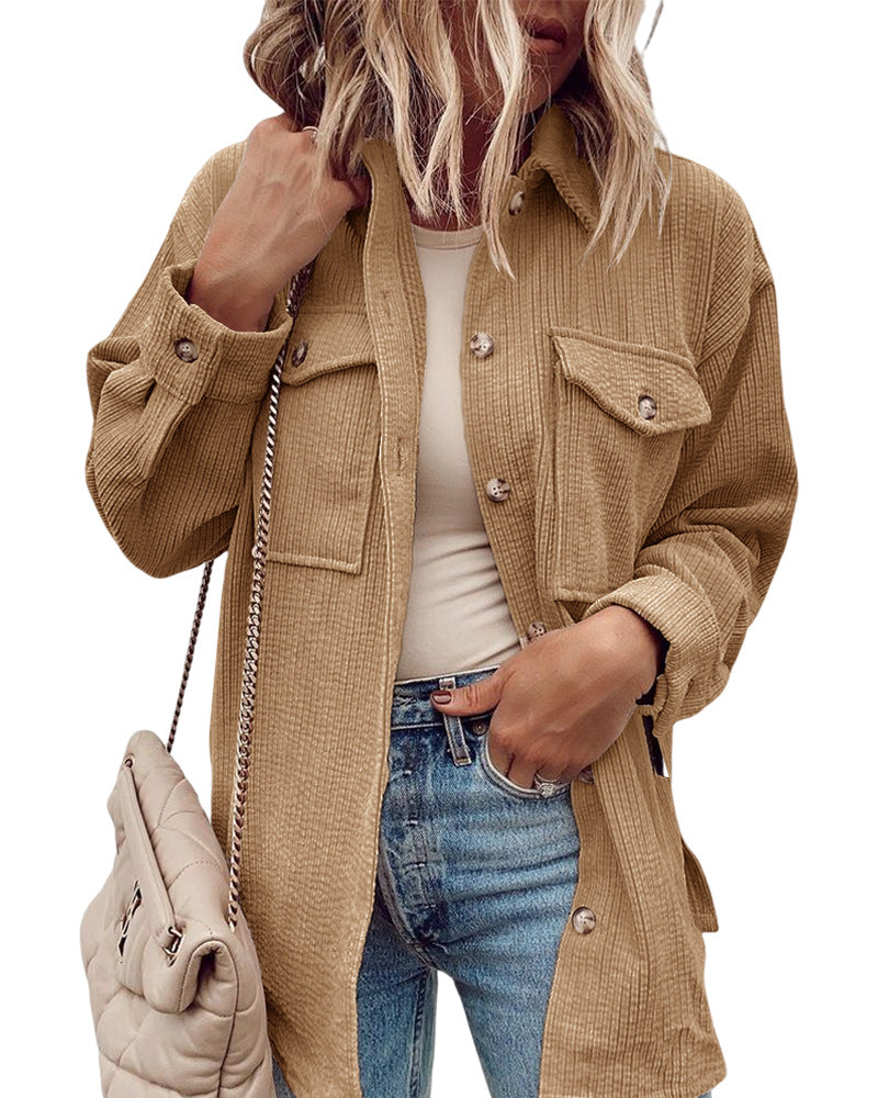 dti outfits Autumn and Winter New Cardigan Pocket Coat Lapel Corduroy Single-Breasted Shirt