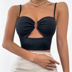 going out outfits New EBay Solid Color Stitching Ring Hollow-out Chest-Wrapped Sexy Camisole for Women