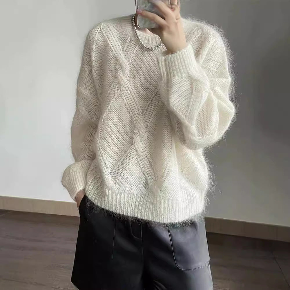 birkenstock clogs outfit fall Lazy Style Woolen Sweater Women's Autumn and Winter Loose Korean Style Knitted Soft Glutinous High-Grade Twisted Sweater round Neck