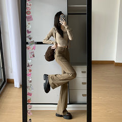 men’s outfits Autumn and Winter Khaki Brown High Waist Micro Flared Jeans Women's Jeans Women