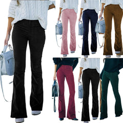fall fits 2024 Spring and Summer Women's Solid Color High Waist Slim Micro Flared Pants Corduroy Elastic Waist Casual Pants