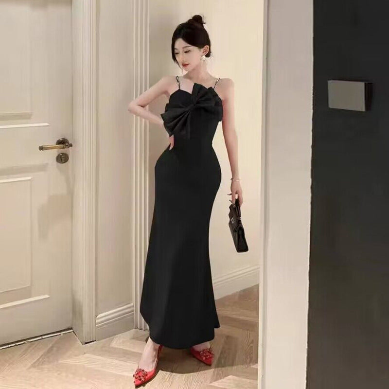 dress Women's Sexy Three-Dimensional Bow Beaded Evening Dress Sling Dress