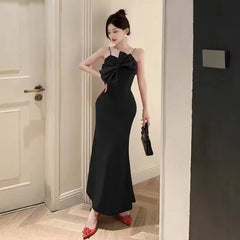 dress Women's Sexy Three-Dimensional Bow Beaded Evening Dress Sling Dress
