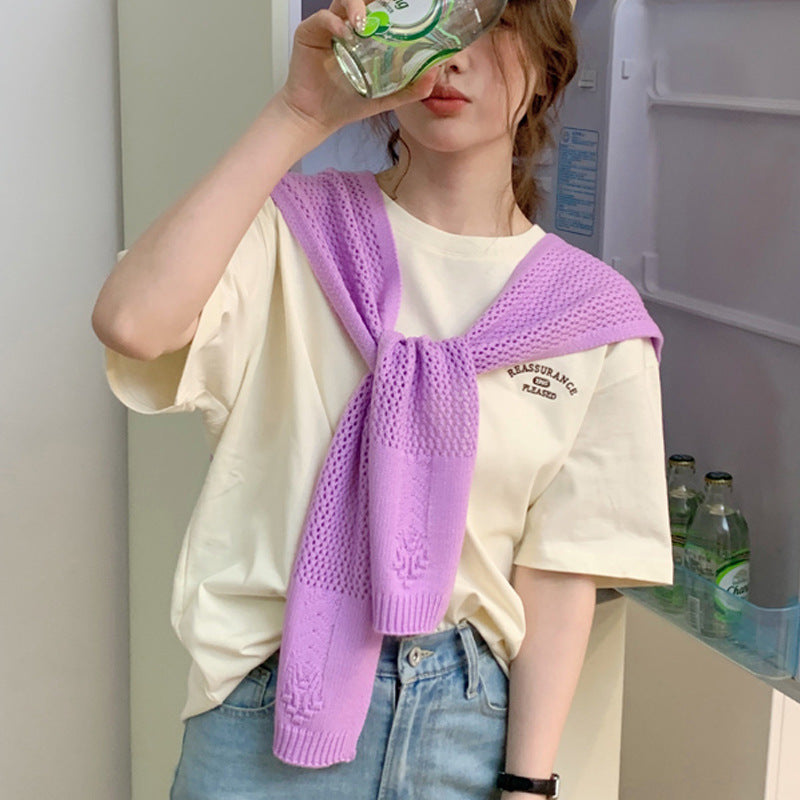 casual fall outfits Women's Knitted Shawl Hollow-out Outer Wear New High-Grade Spring and Summer Wear Solid Color Versatile Multi-Purpose Cervical Support Scarf