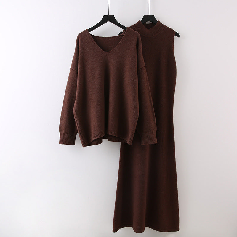 duo costumes High-End Small Dress Elegant Socialite Fried Street Western Style Gentle Sweater Two-Piece Suit Skirt for Women Autumn and Winter
