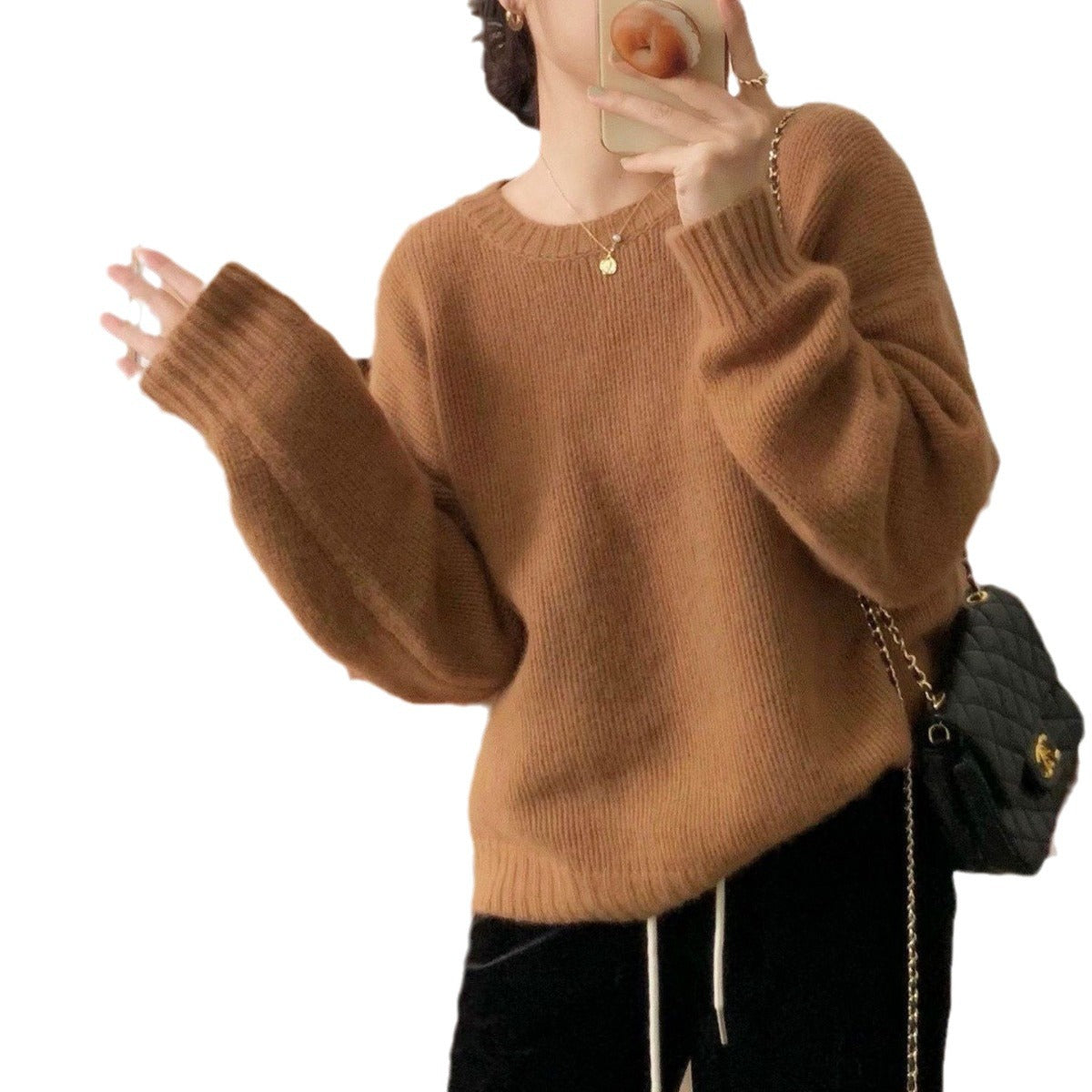 datenight fall outfits Retro Age-Reducing Lazy Style Pullover Wool Sweater Autumn and Winter Casual Simple Slimming Woolen Sweater Comfortable Top for Women
