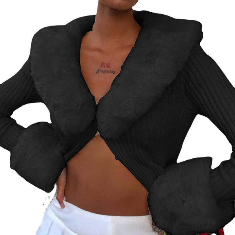 y2k outfits Fashionable Autumn Sexy Women's Top High-Grade New Furry Lace-up Pit Cardigan Short V-neck Slim Knit