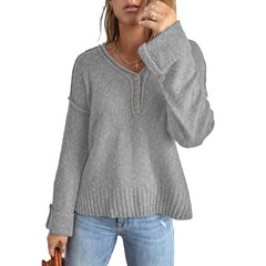 Women's Autumn and Winter Fashion New Loose Button Knitted off-Shoulder Sweater Women