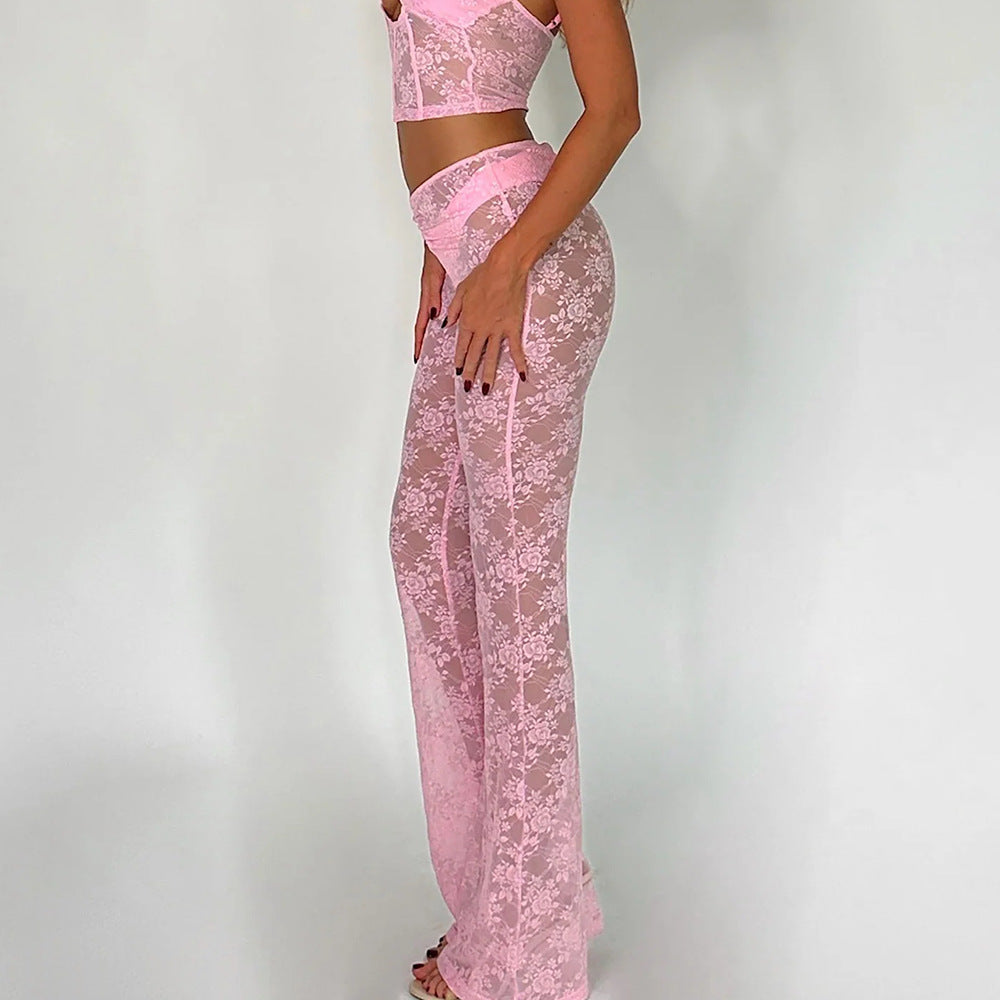 dti cosplay fits 9934 Women's Summer New Sexy Slim-Fit Lace Mesh Transparent Outer Wear Skinny Trousers