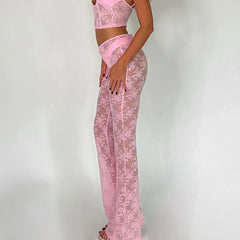 dti cosplay fits 9934 Women's Summer New Sexy Slim-Fit Lace Mesh Transparent Outer Wear Skinny Trousers