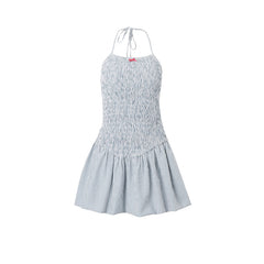 dresses INS Style 2024 Summer New Sweet and Spicy Bowknot Hanging Neck Strap Waist-Tight Fluffy Dress Women