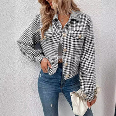 fashion outfits Autumn and Winter Women's Coat Lapel Single-Breasted Houndstooth Jacquard Jacket Commuter Coat for Women