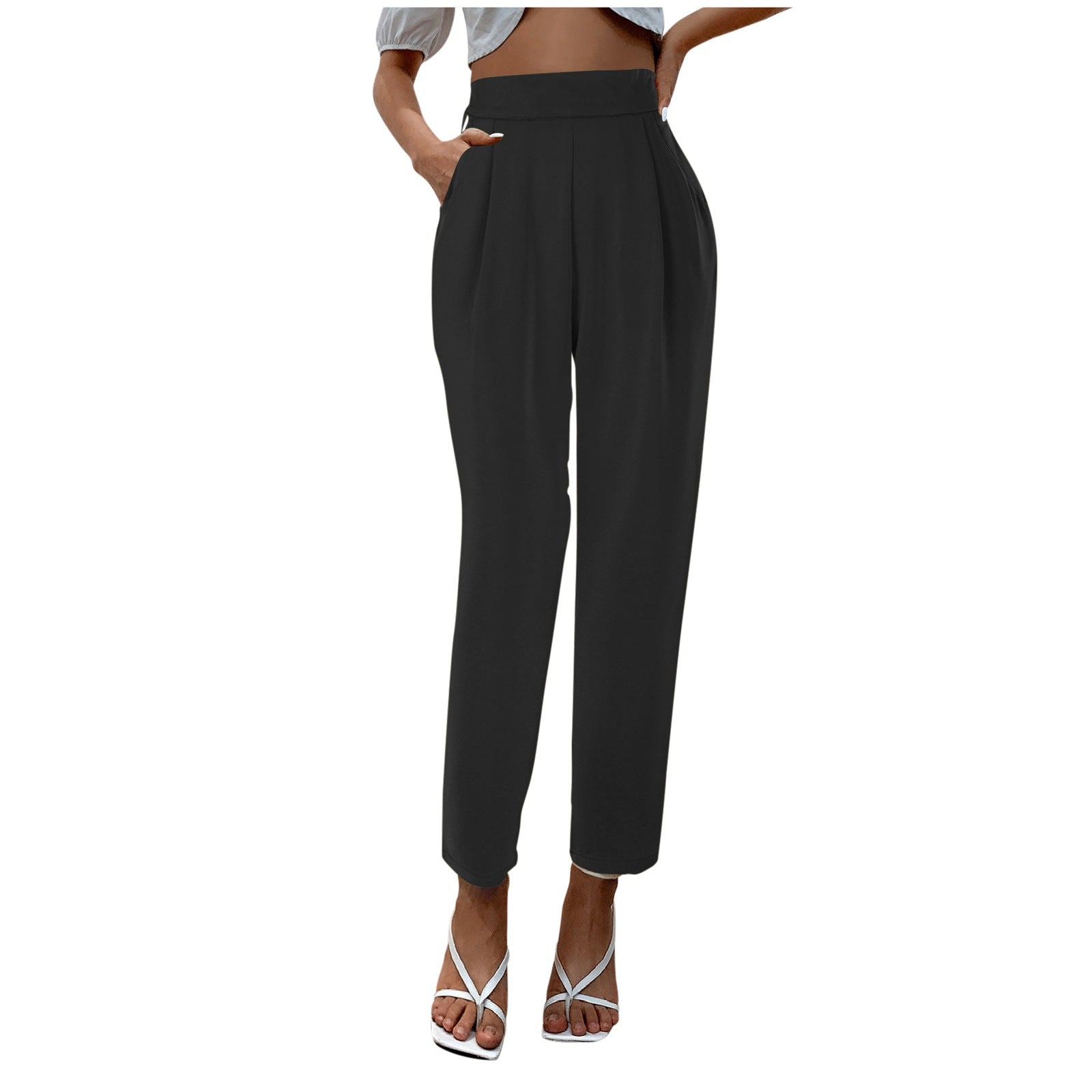 business casual outfits for women Women's Satin High Waist Trousers Artificial Silk Pocket Loose Casual Pants