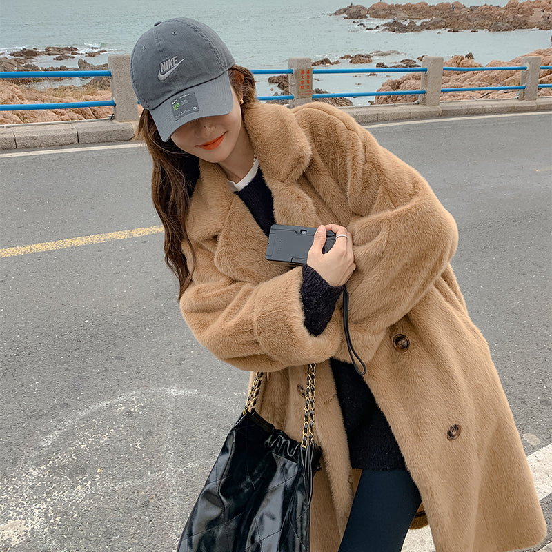 cold weather outfits Autumn Thickened Extended Suit Collar Faux Mink Fur Fur Integrated Fur Environmental Protection Fur Women's Coat Large