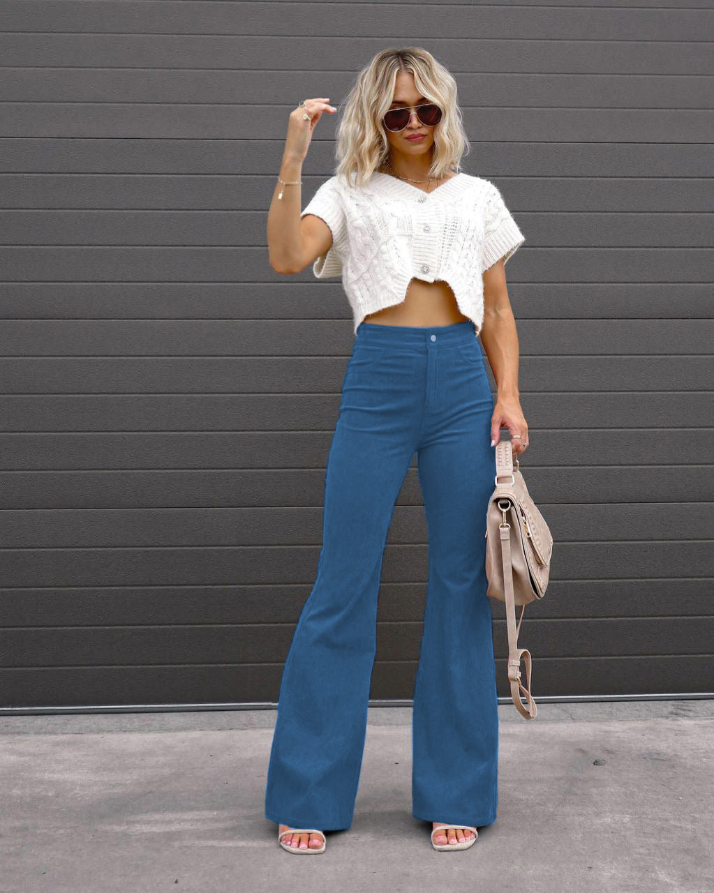 social worker outfits Winter New Pure Color Corduroy Elegant Women's Trousers Slim Pants High Waist Casual Pants