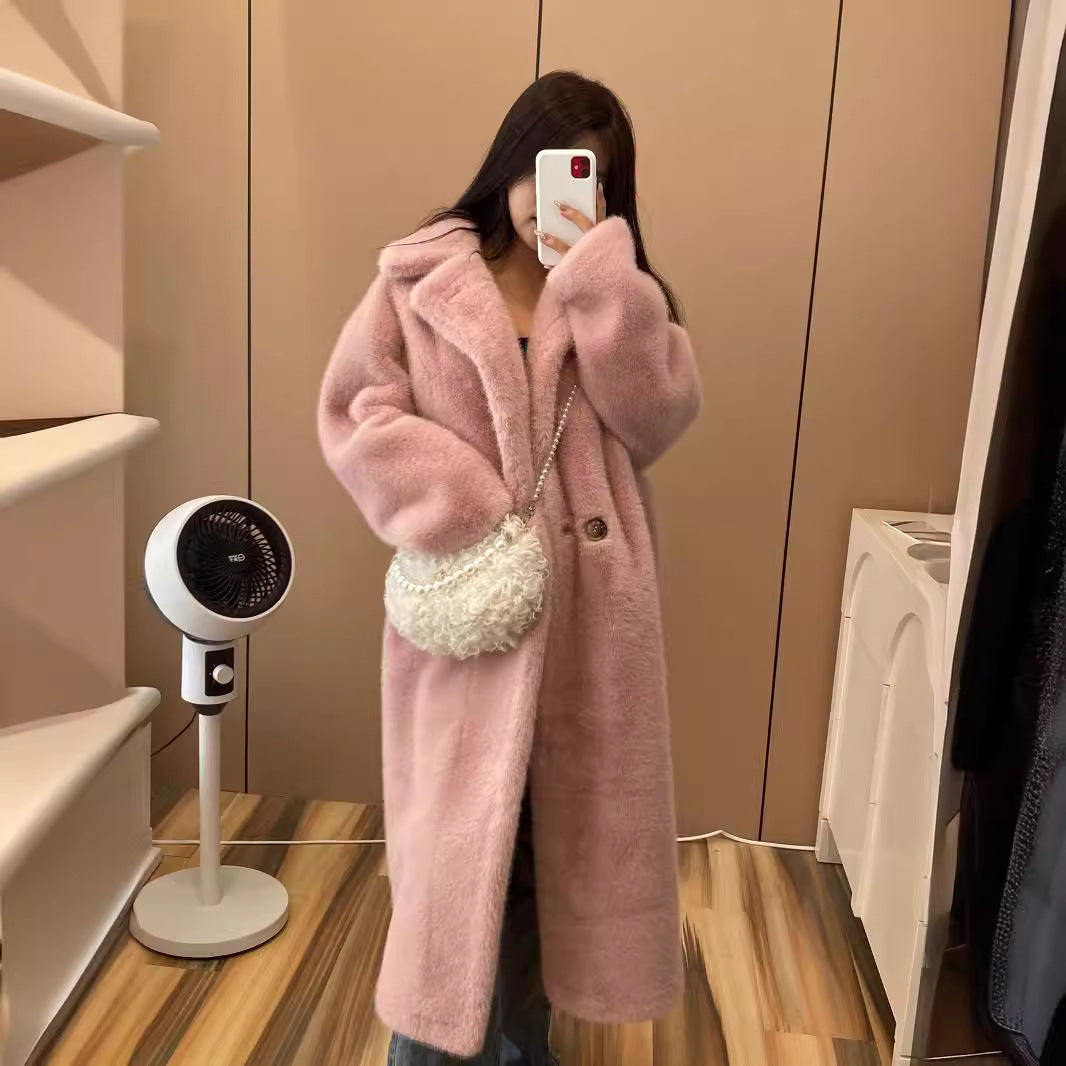 simple winter outfits Autumn and Winter Fur Mink Fur Fur Integrated Long Sweater Coat Loose Thickened Trendy Korean Style Coat for Women