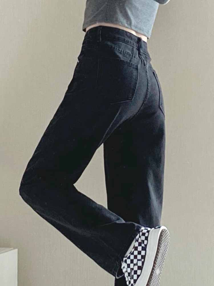 casual outfits Loose Narrow Wide Leg Pants Black Straight Jeans Women's Early Autumn American Style